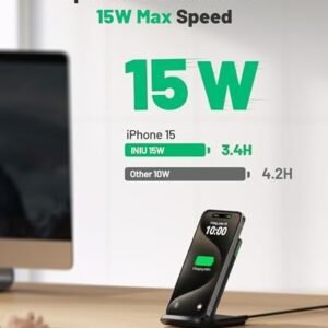 INIU Wireless Charger, 15W Fast Qi-Certified Wireless Charging Station with Sleep-Friendly Adaptive Light Compatible with iPhone 16 15 14 13 Pro XS 8 Plus Samsung Galaxy S23 S22 S21 Note 20 Google etc
