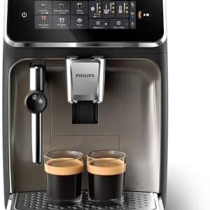 PHILIPS 3300 Series Fully Automatic Espresso Machine - 5 Hot & Iced drinks, 40% Quieter SilentBrew, Ceramic Grinder, Aquaclean Filter, Black Chrome (EP3326/90)