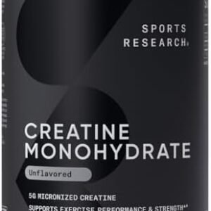 Sports Research Creatine Monohydrate - Gain Lean Muscle, Improve Performance and Strength and Support Workout Recovery - 5 g Micronized Creatine - 1.1LBS