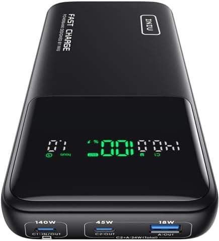 INIU 140W Power Bank, 27000mAh High Capacity Laptop Portable Charger, USB C in&Out Tablet Powerbank, Smart Digital Display Phone Charger Compatible with iPhone 16, iPad, MacBook, Laptop etc.