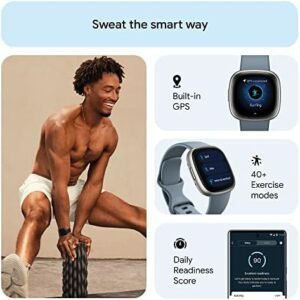 Fitbit Versa 4 Fitness Smartwatch with Daily Readiness, GPS, 24/7 Heart Rate, 40+ Exercise Modes, Sleep Tracking and more, Waterfall Blue/Platinum, One Size (S & L Bands Included)