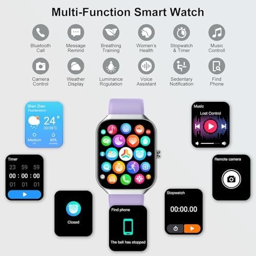 Smart Watch for Men Women (Answer/Make Call), 1.96" HD Smartwatch with Heart Rate/Sleep Monitor/Pedometer/Calories, 113+ Sports Fitness Watch, IP68 Waterproof Activity Tracker for Android iOS-Purple - Image 6
