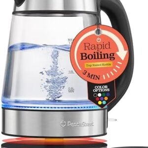 Speed-Boil Electric Kettle For Coffee & Tea - 1.7L Water Boiler 1500W, Borosilicate Glass, Easy Clean Wide Opening, Auto Shut-Off, Cool Touch Handle, LED Light. 360° Rotation, Boil Dry Protection