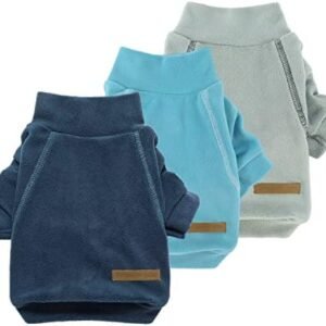 Fitwarm 3 Pack Classic Fleece Dog Sweater, Turtleneck Dog Sweatshirt, Dog Winter Clothes for Small Dogs Boy Girl, Pet Pullover Jacket, Cat Apparel, Blue, Grey, Navy, Medium