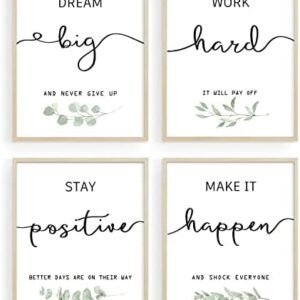 Inspirational Wall Art Office Decor, Motivational UNFRAMED Wall Art Prints for Bedroom,Living Room,Office,Classroom, Set of 4, 8"x10"