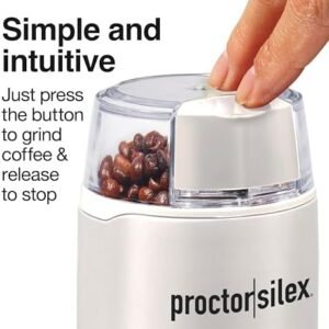 Proctor Silex Electric Coffee Grinder for Beans, Spices and More, Stainless Steel Blades, 12 Cups, White