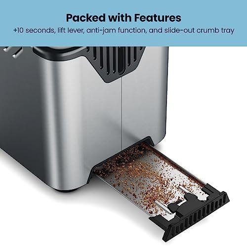 Chefman Smart Touch 4 Slice Digital Toaster, 6 Shade Settings, Stainless Steel Toaster 4 Slice with Extra-Wide Slots, Thick Bread Toaster and Bagel Toaster, +10, Defrost, Removable Crumb Tray - Image 6