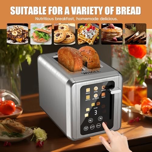 WHALL® Touch Screen Toaster 2 Slice, Stainless Steel Digital Timer Toaster, 6 Bread Types & 6 Shade Settings, Smart Extra Wide Slots Toaster With Bagel, Cancel, Defrost Functions - Image 5