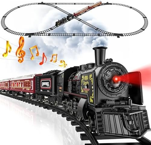 Hot Bee Train Set, Christmas Tree Train Toys with Luxury Tracks & Glowing Passenger Cars, Metal Toy Train with Smoke, Sound and Light, Toddler Model Train Set for 3 4 5 6 7+ Years Old Boys Gifts Kids