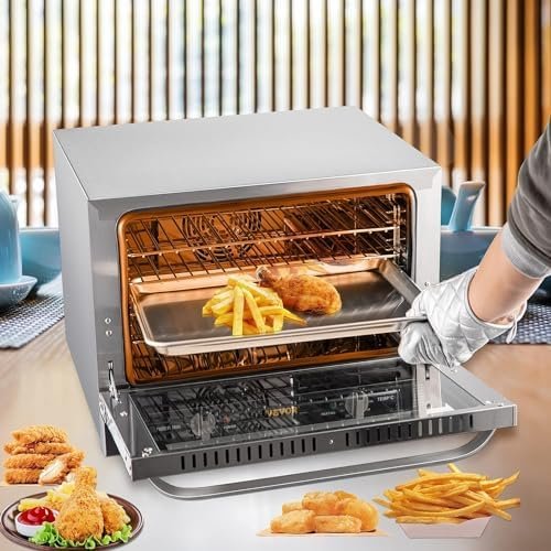 VEVOR Commercial Convection Oven, 66L/60Qt, Half-Size Conventional Oven Countertop, 1800W 4-Tier Toaster w/Front Glass Door, w/Trays Wire Racks Clip Gloves, 120V - Image 8