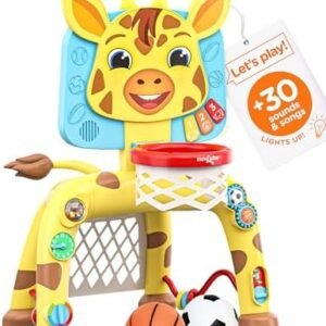 Move2Play, Giraffe Basketball Hoop & Soccer Goal Activity Center | 30+ Sounds & Lights | 1, 2, 3+ Year Old Christmas Gift & Birthday Present | 6, 12, 18, 24+ Month Toy For Baby, Toddler, Boys, & Girls