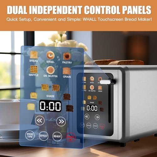 WHALL® Touch Screen Toaster 2 Slice, Stainless Steel Digital Timer Toaster, 6 Bread Types & 6 Shade Settings, Smart Extra Wide Slots Toaster With Bagel, Cancel, Defrost Functions - Image 2