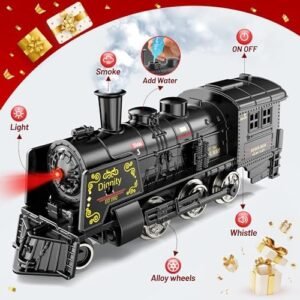 Hot Bee Train Set, Christmas Tree Train Toys with Luxury Tracks & Glowing Passenger Cars, Metal Toy Train with Smoke, Sound and Light, Toddler Model Train Set for 3 4 5 6 7+ Years Old Boys Gifts Kids
