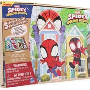 Disney Junior Marvel Spider-Man Spidey Amazing Friends - Set of 5 Wood Puzzles with Storage Box for Kids - Ages 4 and Up
