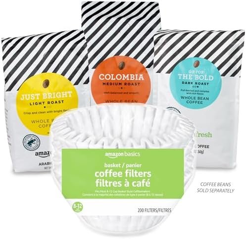 Amazon Basics Basket Coffee Filters for 8-12 Cup Coffee Makers, White, 200 Count - Image 6