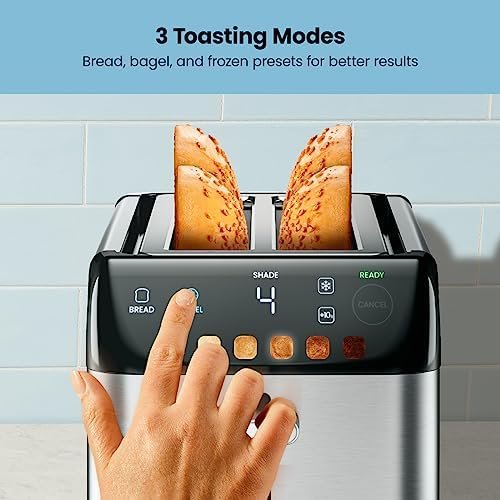 Chefman Smart Touch 4 Slice Digital Toaster, 6 Shade Settings, Stainless Steel Toaster 4 Slice with Extra-Wide Slots, Thick Bread Toaster and Bagel Toaster, +10, Defrost, Removable Crumb Tray - Image 5
