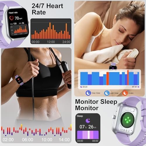 Smart Watch for Men Women (Answer/Make Call), 1.96" HD Smartwatch with Heart Rate/Sleep Monitor/Pedometer/Calories, 113+ Sports Fitness Watch, IP68 Waterproof Activity Tracker for Android iOS-Purple - Image 5