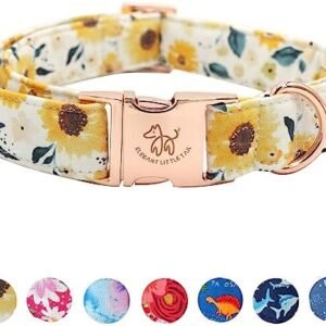 Elegant little tail Dog Collar, Sunflower Pattern Pet Collar Durable Cute Dog Collars Summer Fall Female Pet Gift Adjustable Dog Collar for Medium Dogs