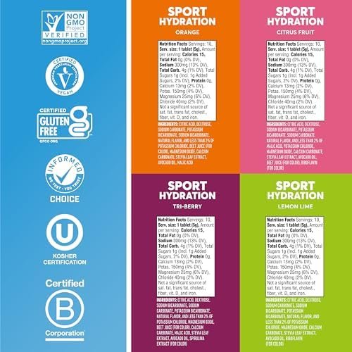 Nuun Sport Electrolyte Tablets - Dissolvable in Water, Mixed Citrus Berry Flavors, 5 Essential Electrolytes for Hydration, 1g Sugar Drink Mix, Vegan, Non-GMO, 4 Pack (40 Total Servings) - Image 5