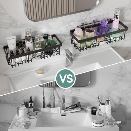 Veken Adhesive Shower Caddy 6-Pack, Large Capacity Bathroom Organizers and Storage, Rustproof Shelves Rack with Soap Holder, No Drilling Wall-Mounted Kitchen & Home Decor, Bath Decor&Essentials, Black - Image 6