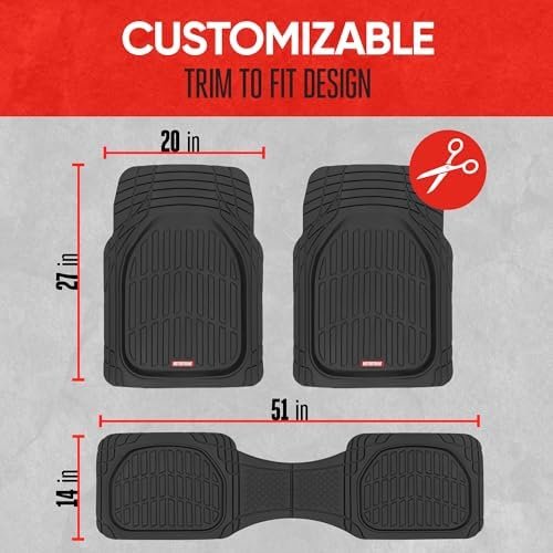 Motor Trend FlexTough Floor Mats for Cars, Deep Dish All-Weather Mats, Waterproof Trim-To Fit Automotive Floor Mats for Cars Trucks SUV, Universal Floor Liner Car Accessories, Black, Full Set - Image 6