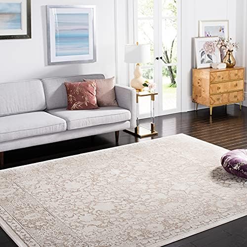SAFAVIEH Reflection Collection Area Rug - 9' x 12', Beige & Cream, Boho Tribal Distressed Design, Non-Shedding & Easy Care, Ideal for High Traffic Areas in Living Room, Bedroom (RFT667A)