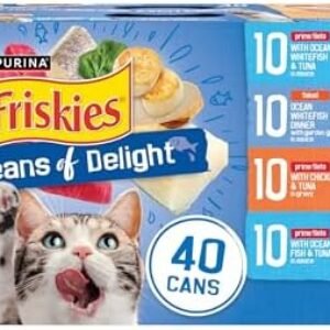 Purina Friskies Wet Cat Food Variety Pack, Oceans of Delight Flaked and Prime Filets - (Pack of 40) 5.5 oz. Cans