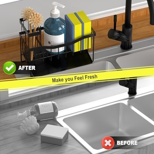 Maifan Sink Caddy Sponge Holder for Kitchen Sink with Brush Holder and Stainless Steel Self Drain Tray, Rustproof Kitchen Sink Organizer for Sponge, Soap Dispenser Storage Kitchen Accessories - Image 6