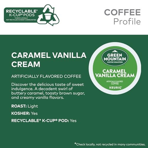 Green Mountain Coffee Roasters Caramel Vanilla Cream, Single-Serve Keurig K-Cup Pods, Flavored Light Roast Coffee Pods, 32 Count - Image 3
