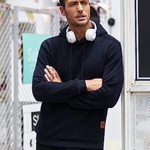 COOFANDY Mens Hooded Sweatshirt Casual Long Sleeve Drawstring Waffle Knit Pullover Hoodies