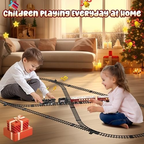 Hot Bee Train Set, Christmas Tree Train Toys with Luxury Tracks & Glowing Passenger Cars, Metal Toy Train with Smoke, Sound and Light, Toddler Model Train Set for 3 4 5 6 7+ Years Old Boys Gifts Kids - Image 4