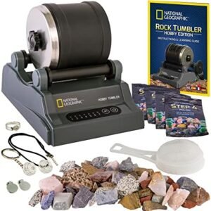 National Geographic Rock Tumbler Kit – Hobby Edition Includes Rough Gemstones, and 4 Polishing Grits, Great STEM Science Kit for Geology Enthusiasts, Rock Polisher for Kids and Adults