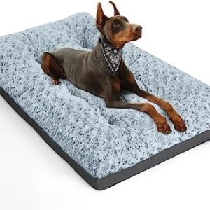 POCBLUE Deluxe Washable Dog Bed for Large Dogs Dog Crate Mat 36 Inch Comfy Fluffy Kennel Pad Anti-Slip for Dogs Up to 60 lbs, 36" x 23", Grey