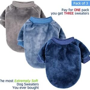 FabriCastle Dog Sweater, Pack of 2 or 3, Dog Clothes, Dog Coat, Dog Jacket for Small or Medium Dogs Boy or Girl, Ultra Soft and Warm Cat Pet Sweaters (Small, Grey,Blue,Dark Blue)