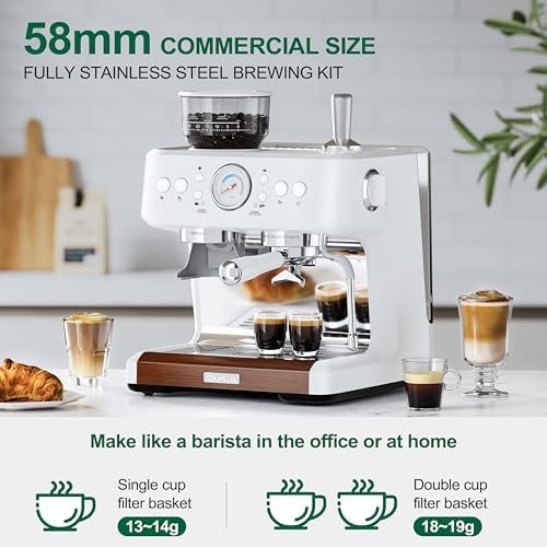 Espresso Machine with Grinder, Professional Coffee and Espresso Maker Combo, Dual Boiler 20 Bar Expresso Coffee Machines with Steam Wand Barista Kit, Cafe Espresso Machine for Cappuccino Latte - Image 4