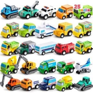 JOYIN 25 Pieces Pull Back Cars and Trucks Toy Vehicles Set for Toddlers, Girls and Boys Kids Play Set, Die-Cast Car Set, Kids Party Favors, Stocking Stuffers, Kids Presents Toys