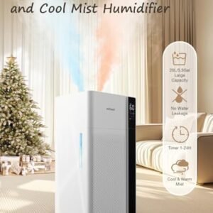 Warm and Cool Mist Humidifier Large Room, 5.3Gal/20L Whole House Humidifiers for Home, Quickly & Evenly Humidify Larger Areas, Top Fill, Dual Mist Nozzles and Atomizers, Office Plants, White
