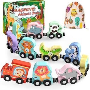 Toys for Toddlers, 11 Magnetic Wooden Animals Train Set, Montessori Toys for Toddlers, Preschool Learning Activities for Kids, Birthday Gifts for Boys, Girls