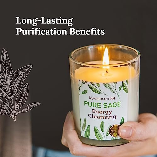 Magnificent 101 Set of 3 Long Lasting Pure Sage Smudge Candles, 42 Hour Burn - 3.5 Oz Each, Made of Soy Wax Candle for House Energy Cleansing, Meditation & Manifestation - Image 2