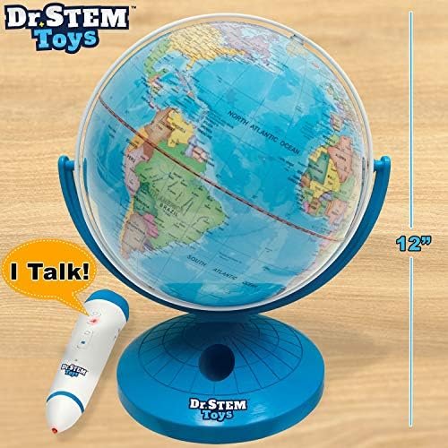 Dr. STEM Toys Talking World Globe with Interactive Stylus Pen and Stand, Colorful Map for Early Learning and Teaching - Includes Trivia, Q&A, and Music - 9 Inches in Height, Ages 6+ - Image 2