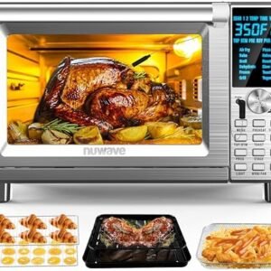 Nuwave Bravo Air Fryer Toaster Smart Oven, 12-in-1 Countertop Convection, 30-QT XL Capacity, 50°-500°F Temperature Controls, Top and Bottom Heater Adjustments 0%-100%, Brushed Stainless Steel Look