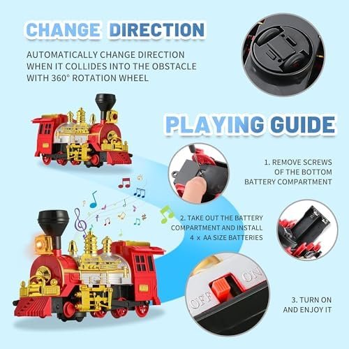 Christmas Train for Toddlers, Bump & Go Steam Train Toy Locomotive Electric Engine with Smoke, Light & Sound, Toddler Toy Trucks for Boys, Ideal for Ages 3 and Up Children Kids - Image 4