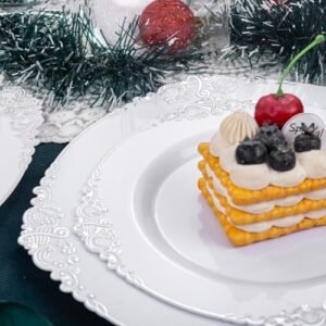 Liacere 350PCS Silver Plastic Plates&Pre Rolled Napkins for 50 Guests – Plastic Dinnerware Sets 100 Silver Disposable Plates, 150 Silver Silverware, 50Cups and 50Napkins for Wedding&Party&Christmas