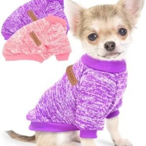 2 Pieces Dog Sweaters for Small Dogs Fall Winter Dog Clothes Female Fleece Puppy Sweater Warm Thick Outfit Pet Small Dog Sweater for Boy Girl Dogs,XXS