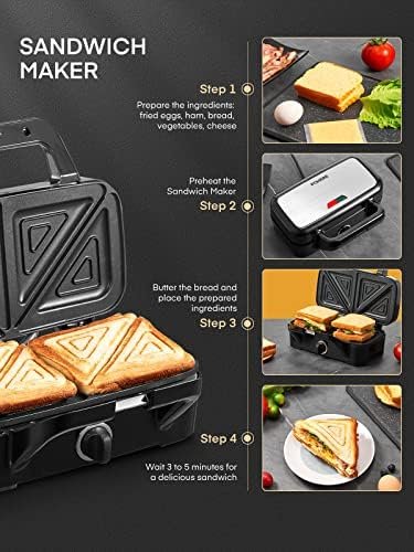 FOHERE Waffle Maker 3 in 1 Sandwich Maker 1200W Panini Press With Removable Plates and 5-gear Temperature Control, Non-stick Coating Easy to Clean,Indicator Lights, Silver/Black - Image 3