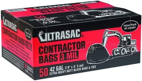 Ultrasac Heavy Duty Contractor Bags (VALUE 50 PACK/w TIES), 42 Gallon, 32.75" X 47" - 3 MIL Thick Large Black Industrial Garbage Trashbags for Construction and Commercial use - Image 7