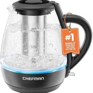 Chefman Electric Kettle with Tea Infuser, 1L 1500W, Removable Lid for Easy Cleaning, Boil-Dry Protection, Stainless Steel Filter, BPA Free, Auto Shut Off Hot Water Boiler, Small Electric Tea Kettle
