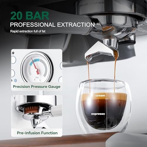 Espresso Machine with Grinder, Professional Coffee and Espresso Maker Combo, Dual Boiler 20 Bar Expresso Coffee Machines with Steam Wand Barista Kit, Cafe Espresso Machine for Cappuccino Latte - Image 5