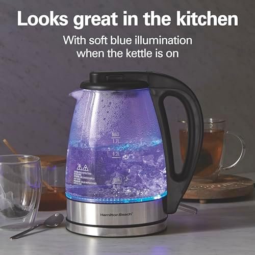 Hamilton Beach 1.7L Electric Kettle, Water Boiler & Heater, LED Indicator, Built-In Mesh Filter, Auto-Shutoff & Boil-Dry Protection, Cordless Serving, Clear Glass (40864) - Image 5