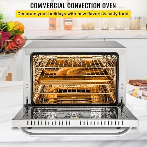 VEVOR Commercial Convection Oven, 66L/60Qt, Half-Size Conventional Oven Countertop, 1800W 4-Tier Toaster w/Front Glass Door, w/Trays Wire Racks Clip Gloves, 120V - Image 2